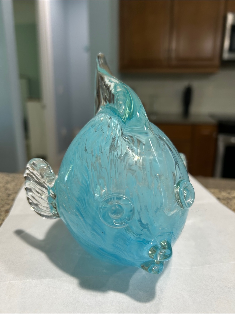 Blue Nautical Glass Fish Sculpture - Decorative Home Accent